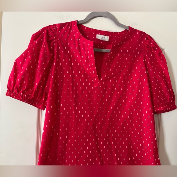 Loft Outlet Women's Red Puff Sleeve Top Cotton Blend Size Small - Picture 9 of 16